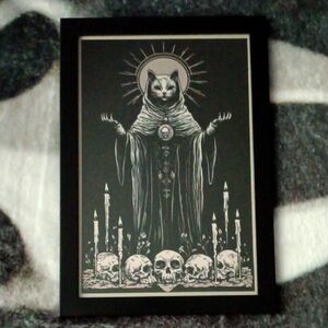 Mystical Cat Art Print in Black Frame